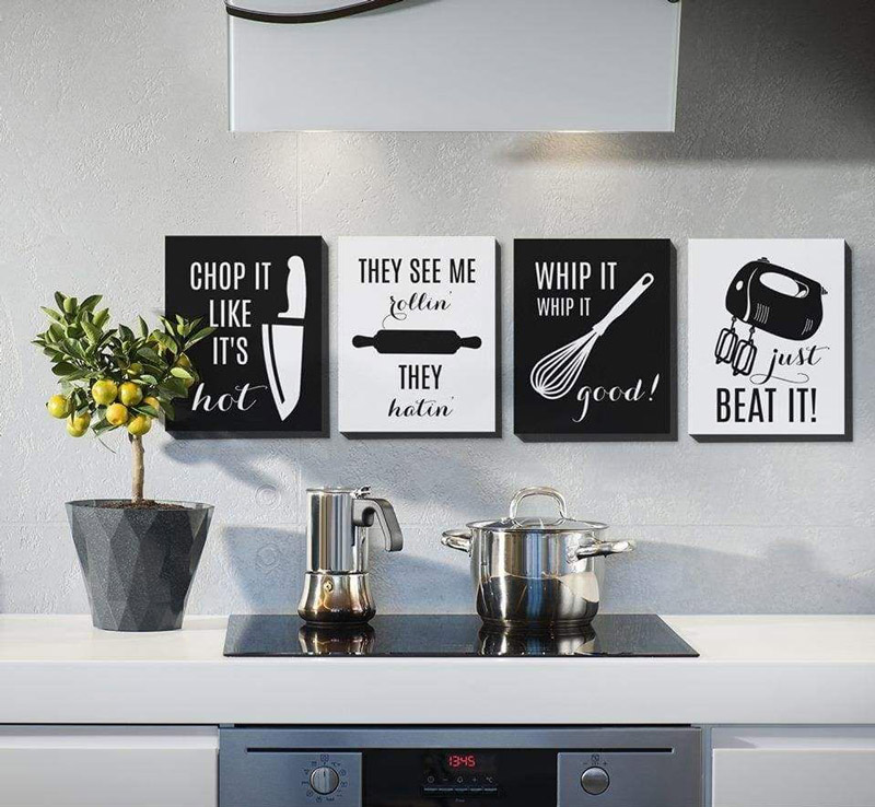 تابلو نقاشی سیاه و سفید با تم آشپزخانه